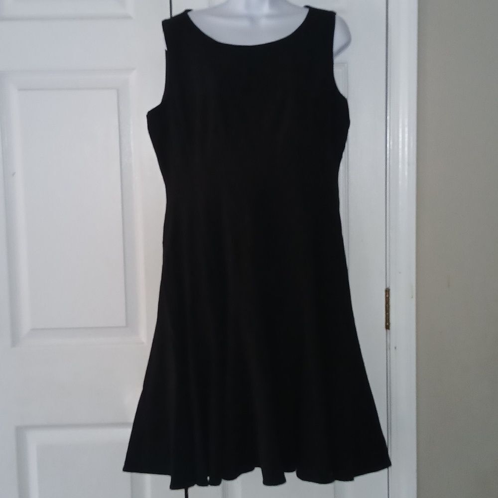 Calvin Klein black sleeveless flare business party simple dress Sz 12 EUC